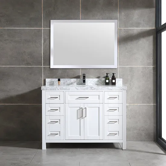 48inch White New Design Style Solid Wood Cabinet Marble Countertop Bathroom Vanity