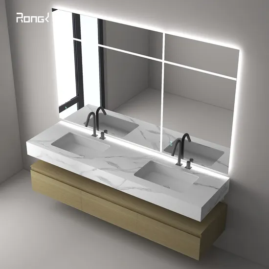 Solid Wood Vanity Cabinet with Waterproof Design and Factory Wholesale Bathroom Set Furniture Bathroom Vanity Marble Design Sintered Stone Hotel Style