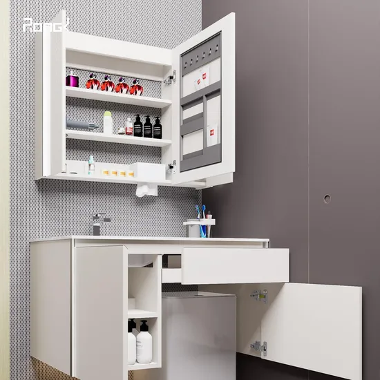MID-Century Modern White Floating Bathroom Vanity with Drop in Rectangle Single Wash Basin Without LED Mirror with European Modern Wooden Sanitary Ware Cabinet