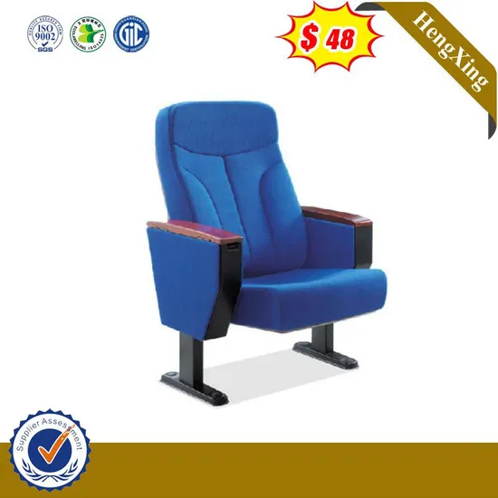 Multi-Functional Blue Theater Chair Solid Wood with Writing Board Concert Hall Auditorium Chairs