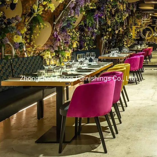 Customized Luxury Restaurant Furniture Set Leisure Velvet Chair and Artificial Marble Table