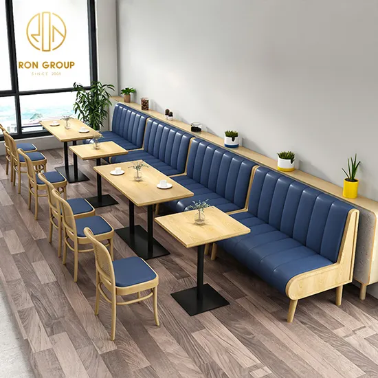 Restaurant Design Orange Cafe Booth Sofa Tables and Leather Dining Chairs