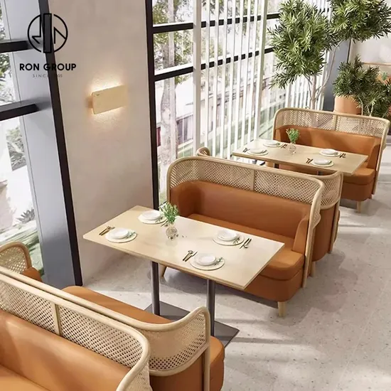 Leather Modern Curved Half Circle Round Coffee Shop Commercial Wood Cafe Furniture