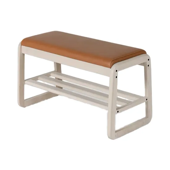 Modern Simple Solid Wood PU Leather Cushion Entry Way Living Room Furniture Shoes Storage Changing Bench Stool