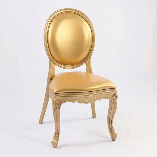 Louis Plastic Resin Gold Banquet Dining Room Chair with Leather Backrest and Seat