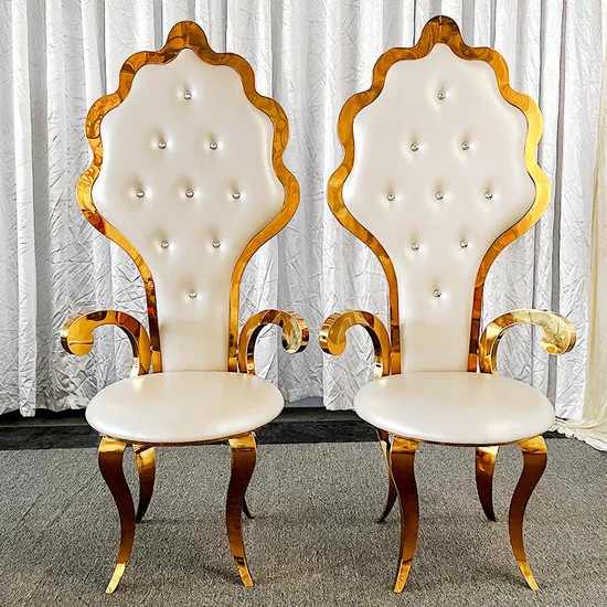Luxury Arm Leather Chair with Golden Legs Wedding Chairs Events Luxury Throne Chair