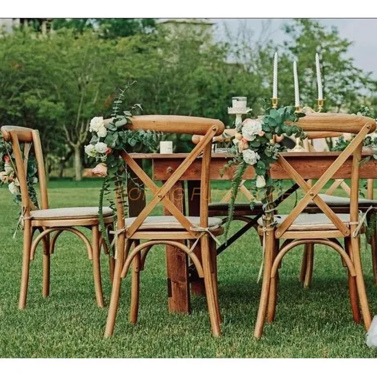 Modern Restaurant Dining Furniture Wedding Event Banquet Phoenix Metal Coffee Table Cross Back Wooden Dining Chair