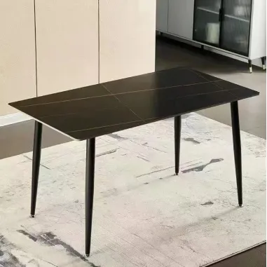 Luxury Modern Rectangular Dining Table with Marble Top and Leather Dining Chair Set 6 Chairs for Restaurant and Home Dining