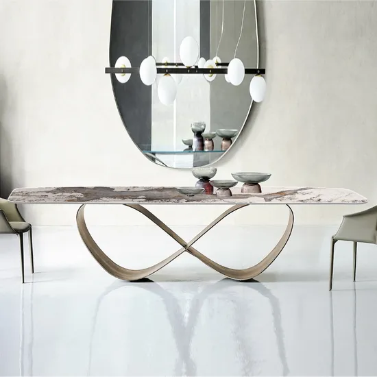 Home Furniture Factory Big Dining Table Golden Stainless Gold Dining Room Set