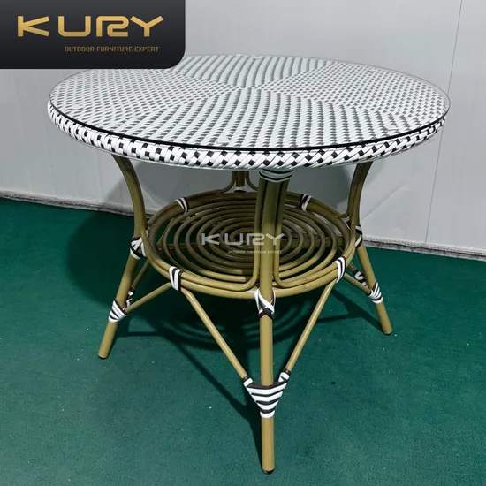 Outdoor French Vintage Rattan Outside Patio Garden French Bistro Restaurant Glass Table