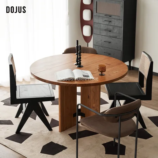 Modern Furniture Living Room Home Furniturehotel Dining Room Natural Old Elm Solid Wood Circle Dining Table Set