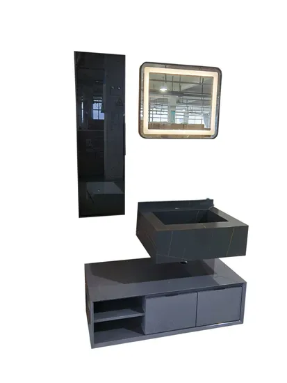 Waterproof PVC Material High Glossy Faucet Matching Basin Bathroom Furniture Cabinet with with Round Mirror or Premium Mirror Cabinet