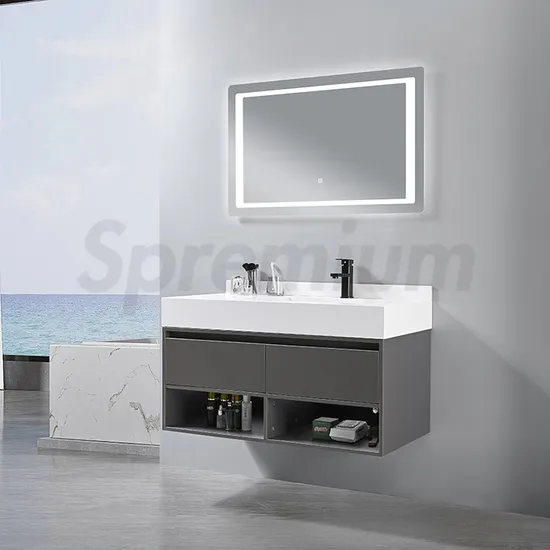New Design Double Sink Wall Mounted MDF Bathroom Vanity Cabinet with LED Mirror and Storage