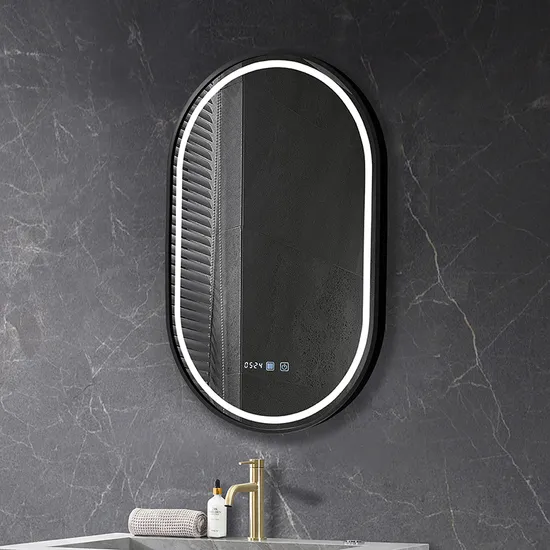 Oval Shape Glass Mirror for Wall Decorative Oval Hair Salon Metal Frame Screen Smart Mirrors for Bathroom with LED Light