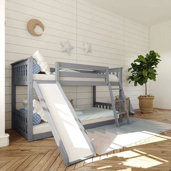 Bunk Bed with Slide Pine Wooden Finished Bed with Ladder/Furniture Bed/Children Wooden Bed/Bedroom Set/Bed Frame