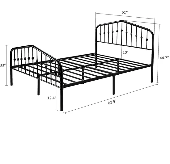 Metal Bed Frame in Black Queen King Full Size with Wrought Duty Headboard and Footboard