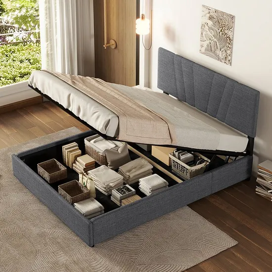 Willsoon Modern Queen-Size King Adjustable Bed Frame Wooden Gas Lift Upholstery Bed Storage Camas Bedroom Bed