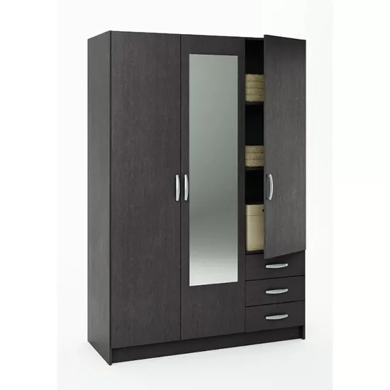 China Wholesale Modern Bedroom Home Furniture Wooden Hinged Door Cloth Flat Packing Wardrobe