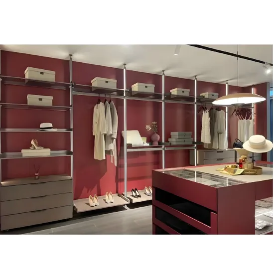 SWETE Modern Style Wall Mounted Wooden Aluminium Open Closets Bedroom Wardrobes