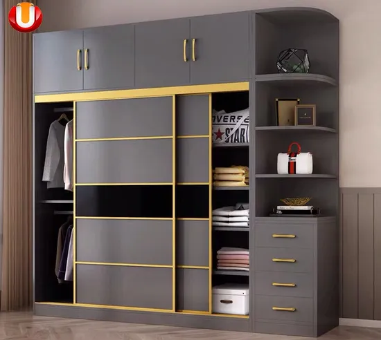Elegant Home Furniture Modern Wooden Bedroom Furniture Sliding Door Cabinet Closet Wardrobe