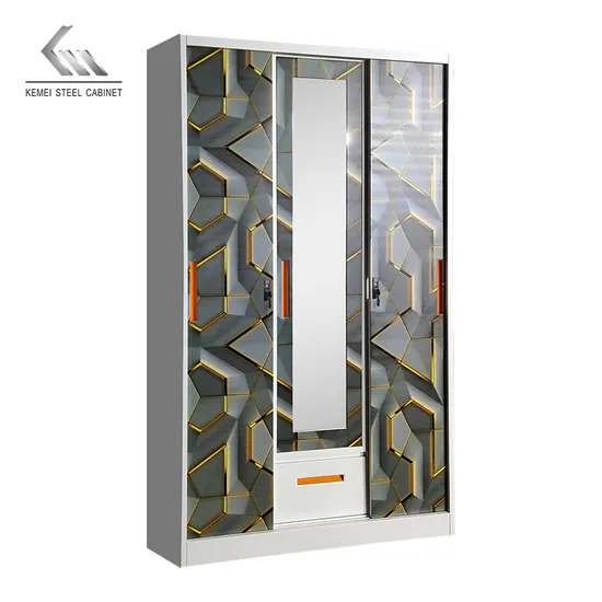Hot Sale Modern Design Steel Wardrobe Clothes Storage Closet with Three Doors