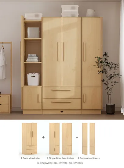 Boori Solid Wood Bedroom Furniture Combination 2 Door Closet Organizer Storage Wardrobe
