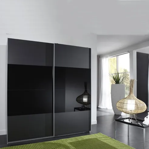 Sliding Wardrobe with Black Glass Panel Modern Home Bedroom Wardrobes