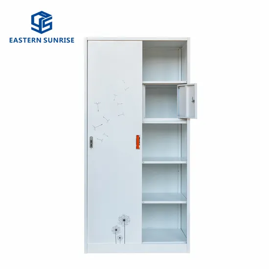 Sliding Doors Steel Locker Metal Wardrobe with Drawer and Shelf Inside
