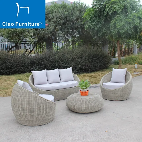 Foshan Garden Set 4 Pieces Oval Rattan Wicker Lounge Outdoor Sofa Furniture