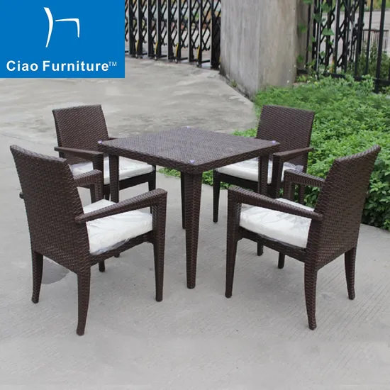 Foshan Factory Garden Outdoor Restaurant Rattan Wicker Dining Table Chairs Set Furniture