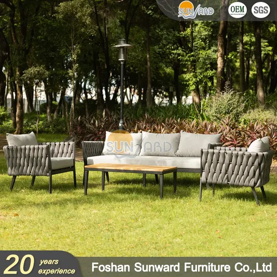 Foshan Factory Wholesale Home Patio Garden Couch Set Wooden Aluminum Rope Furniture Hotel Waterproof Luxury Outdoor Sofa