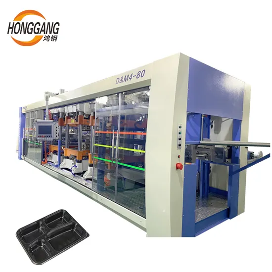 Four Station Full Automatic Plastic Disposable Tray Lids Thermoforming Machine
