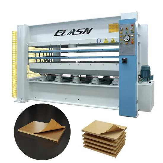 Elasn 4X8 Feet Sheet Short Cycle Automatic Wood Veneer MDF Melamine Hydraulic Laminating Hot Press Machine for Wood Veneer Pressing
