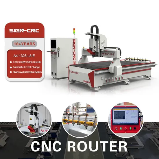 Atc Woodworking Machine A4-1325-L8-E CNC Router Wood Cutting Engraver for Furniture Process