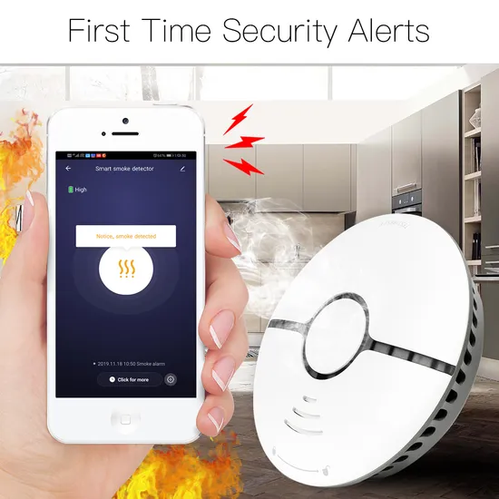 WiFi Smart Independent Smoke Alarm Sensor Fire Alarm Detector Home Security System Smoke Alarm Fire Protection Smart Life Tuya Wireless Remote Control Alexa