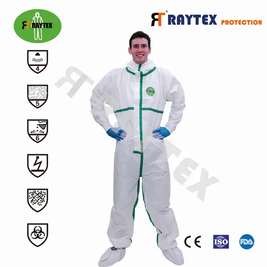 Full Body Anti Virus En14126 PPE Suit Type 4 5 6 Nonwoven Personal Protective Equipment Suit Disposable Isolation Coverall
