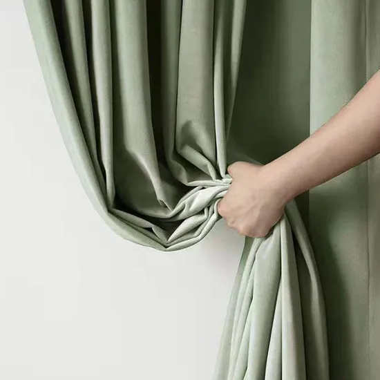 Hot Selling 100% Polyester Ready Made Soft Velvet Curtains in Blue