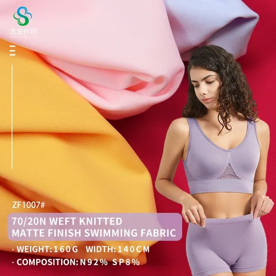 Nylon 92% Spandex 8% 70/20n Weft Knitted Matte Swimming Nylon Spandex Fabric for Swimwear/ Underwear