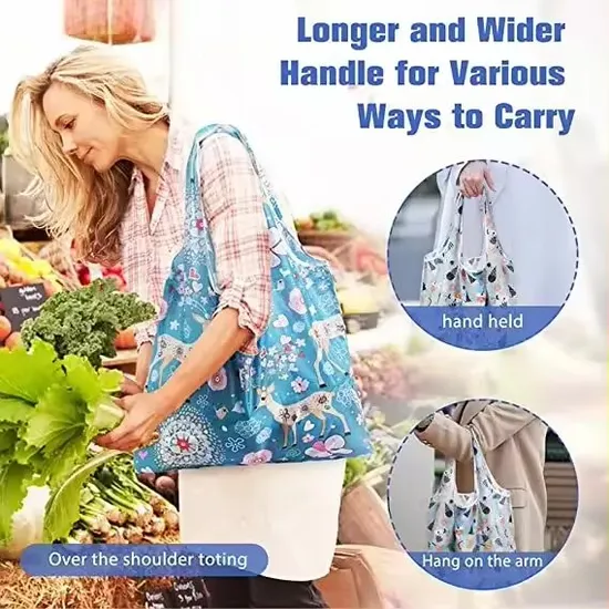 Reusable RPET Polyester Shopping Bag Large Woman Bag Custom Nylon Pouch Foldable Portable Eco Tote Bag for Supermarket Shopping
