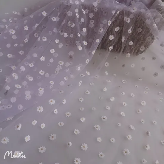 Low MOQ Direct Factory Pink Flower Tulle Fabric for Girls Dress