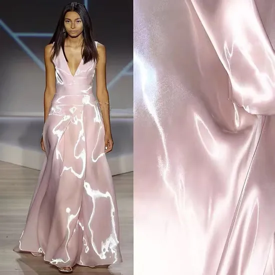 Metallic Crystal Silk Shiny Luster Liquid Gaza Organza Fabric for Fashion Apparel