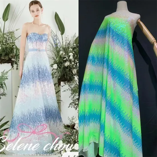 Factory OEM Colored Gradient Sequins Embroidery Net Lace Fabrics for Fashion Dresses
