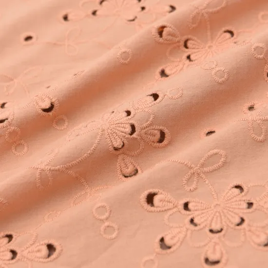 Orange Dyed Cotton Embroidery Lace Fabric