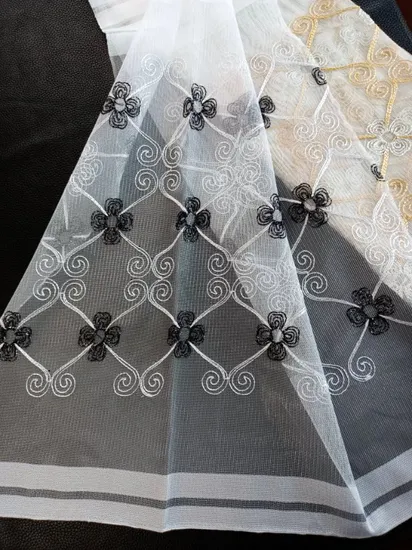 Lower Price Made of China Stripe Mesh Ground Embroidery Curtain Fabric