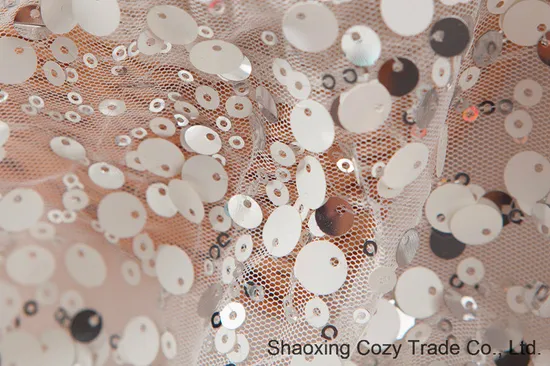 Polyester Mesh Embroidery with Different Size Colors of Sequins for Garments