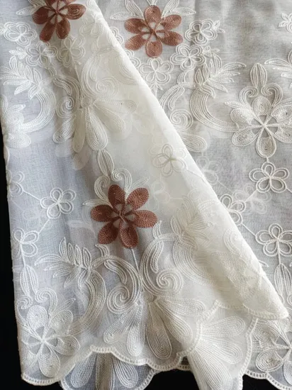 100% Polyester Two-Tone Bottom Side Sheer Dolly Embroidery Made Curtain Fabric