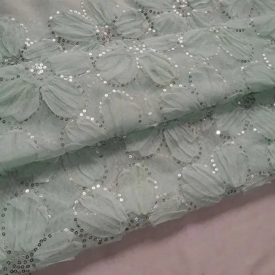 embroidery  Flower Silver Sequin Lace Fabric for Women Dress