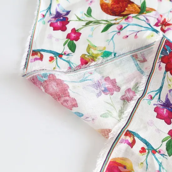 Digital Printing Bird Floral on 100% Linen Fabric for Shirt Dresses