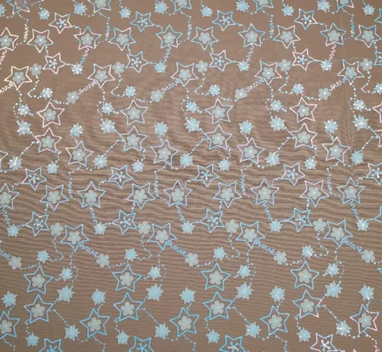 Stars Plum Beads Children′s Home Textile Embroidery Lace Fabric
