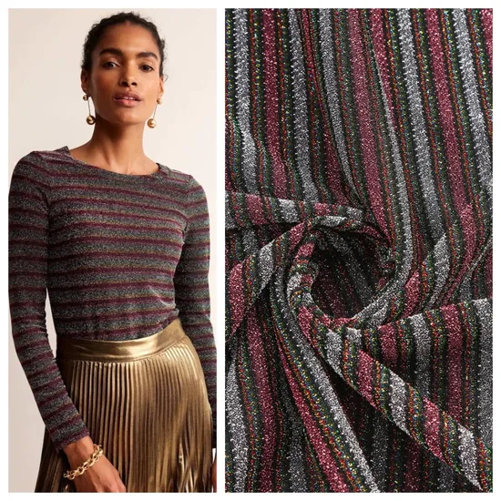 Factory Multicoloured Striped Fabric Metallic Lurex Spandex Cloth Disco for Dress Skirt Costume